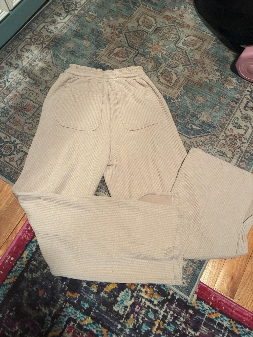 Beige Ribbed Lounge Pants - Picture 2 of 2